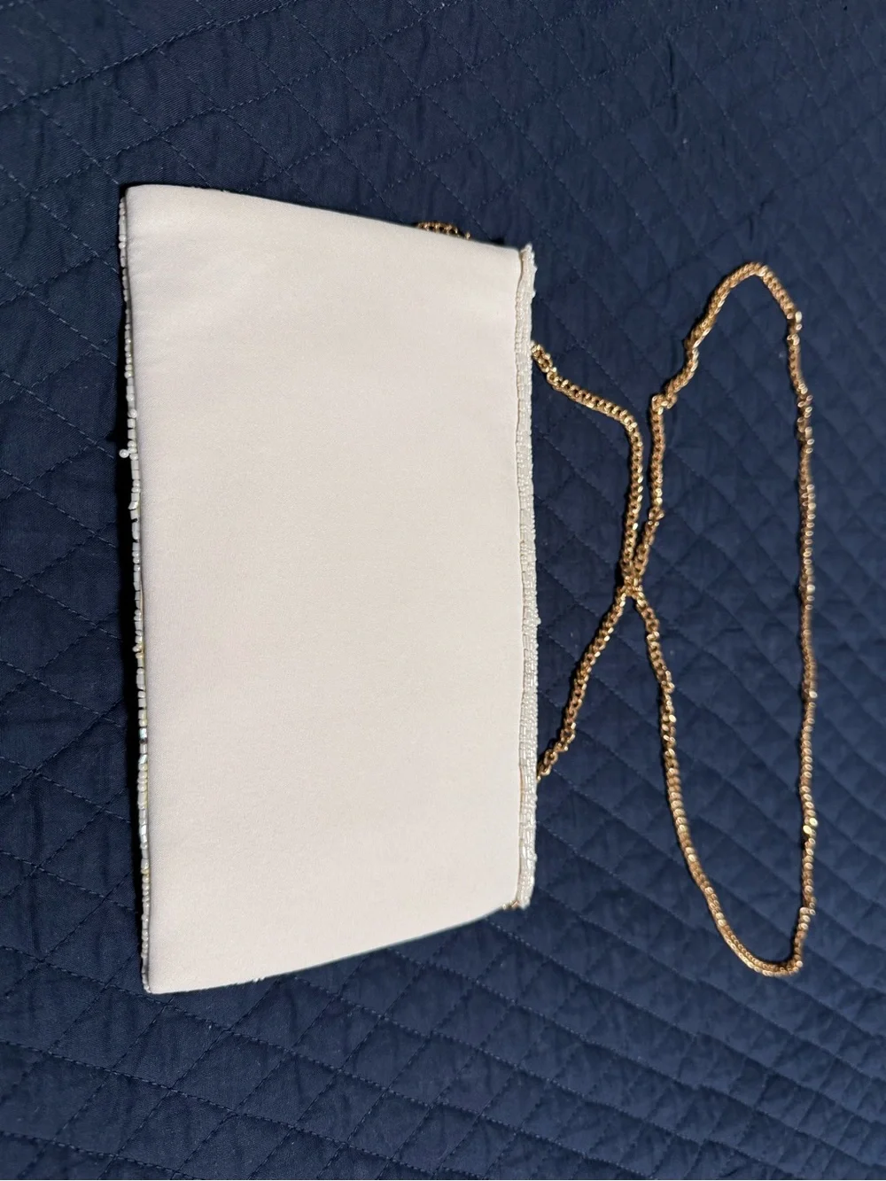 Beaded 'Bride' Crossbody Clutch with Gold Chain
